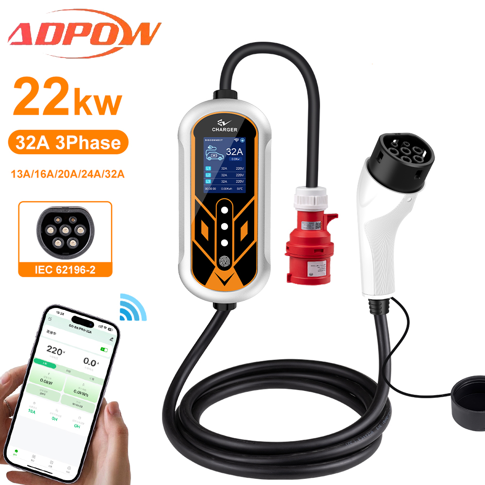 ADPOW Portable 32A Type2 EV Ch - đánh giá và giá Ev Charger Type 2 22Kw 32A 3 Phase